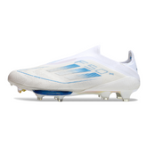 Chuteira Campo Adidas F50+ Elite Sem Cadarço FG Branca e Azul